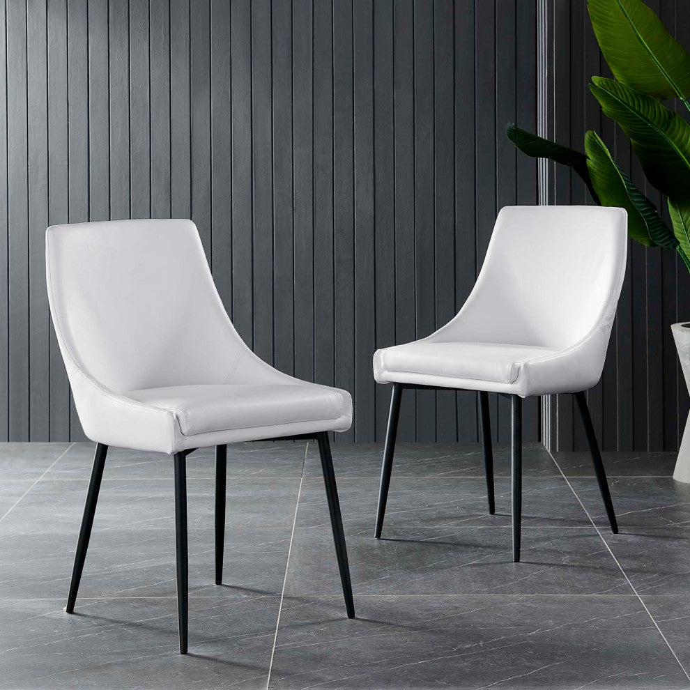 Side Dining Chair, Set of 2, Faux Vegan Leather, Black White, Modern, Bistro