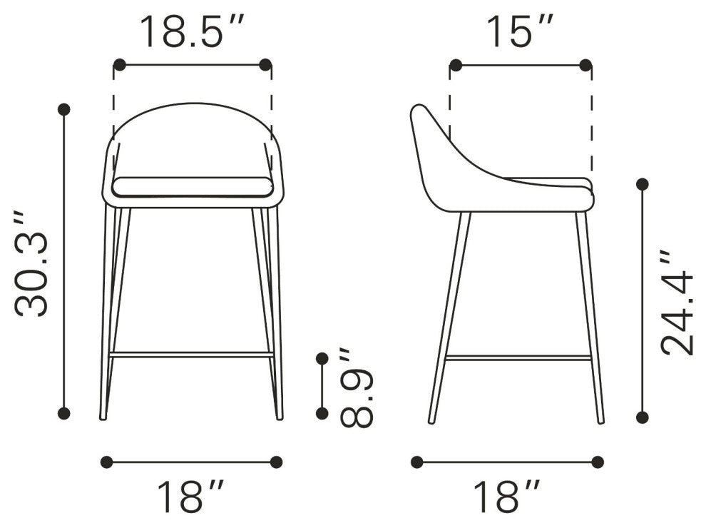 Counter Stool Chair, Set of 2, Steel Metal, Fabric, Pea Green, Chrome