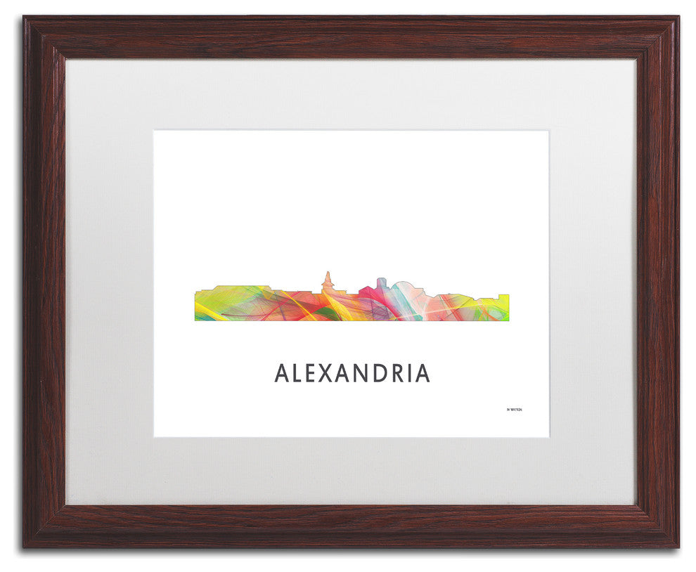 'Alexandria Virginia Skyline Wb 1' Framed Art, Wood Frame, White Matte, 20x16