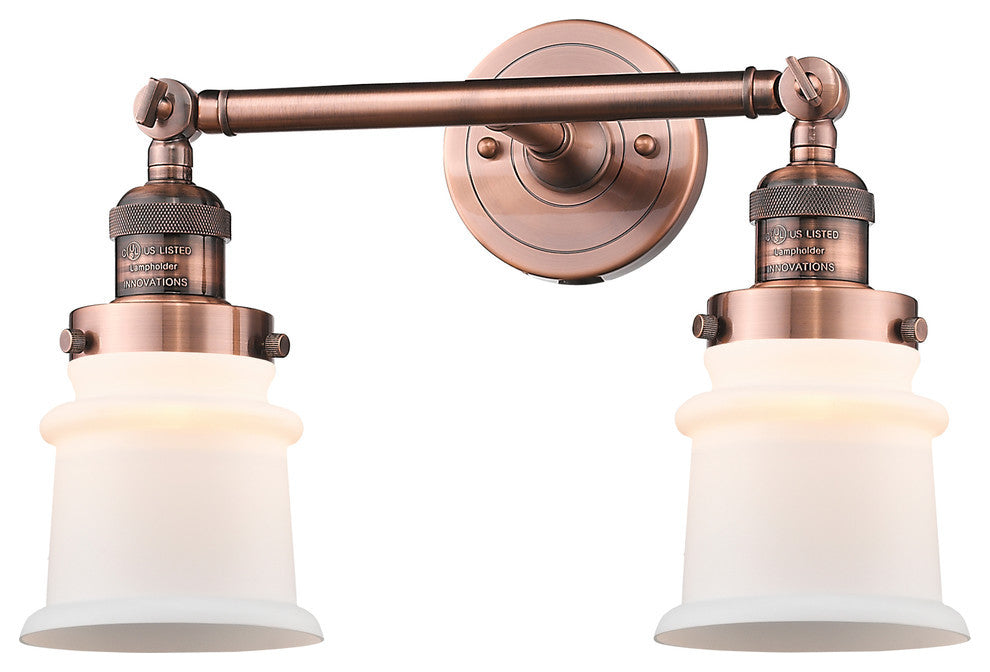Small Canton 2-Light Bath Vanity-Light, Antique Copper, Matte White