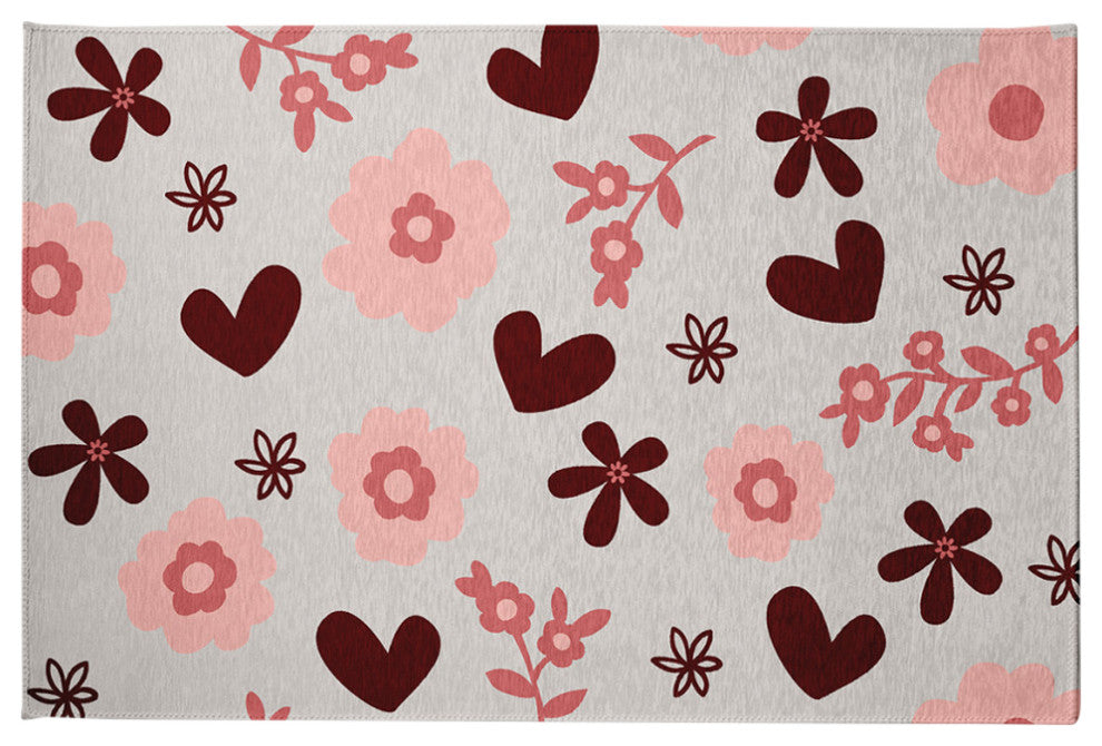 Flowery Love Valentines Chenille Rug, Gray, 2'x3'