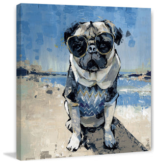 "Cool Pug" Painting Print on Wrapped Canvas, 48"x48"
