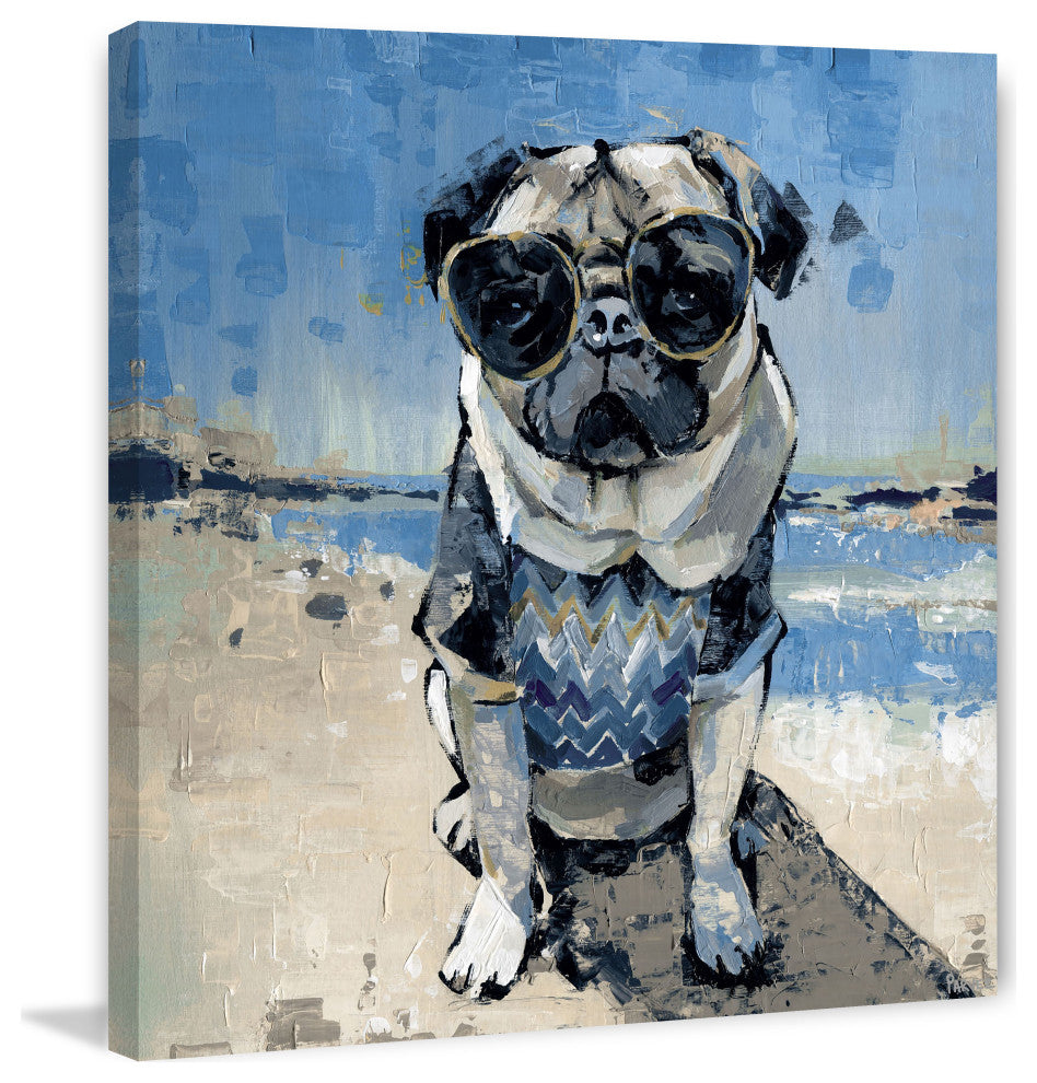 "Cool Pug" Painting Print on Wrapped Canvas, 48"x48"