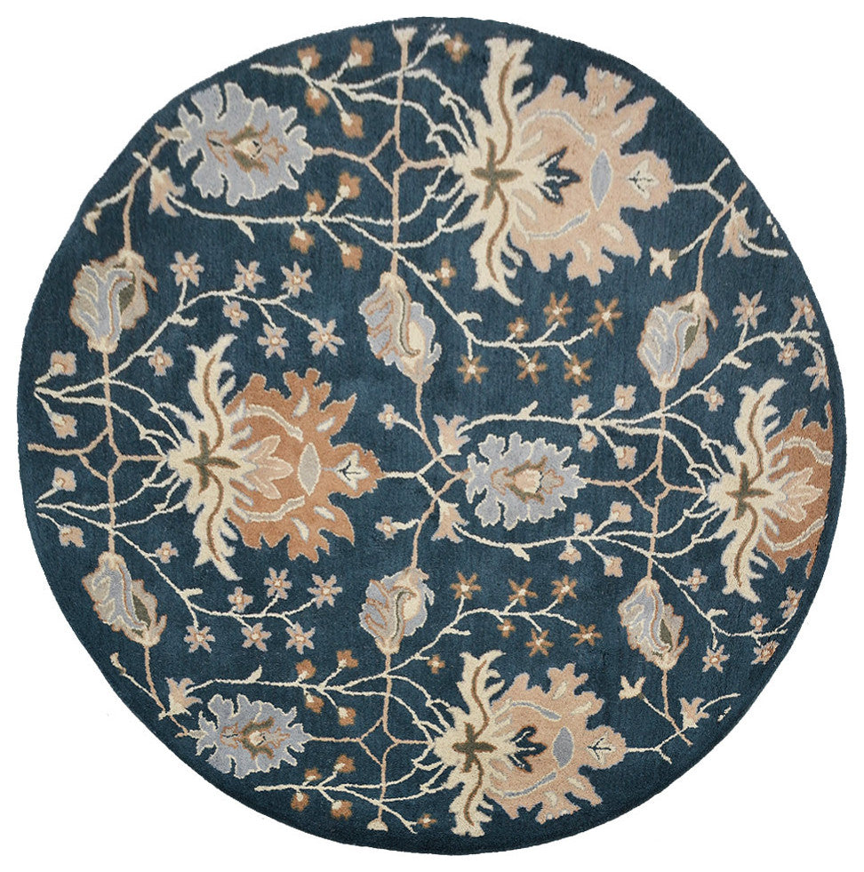 HAND TUFTED WOOL ECO-FRIENDLY AREA RUGS- Round, Blue, Floral