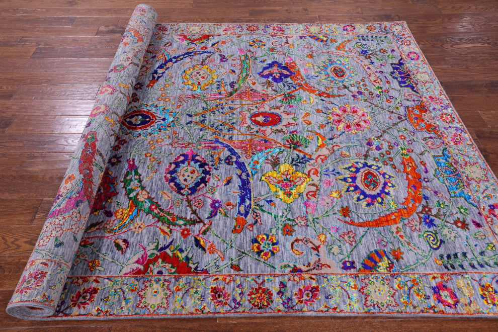 6' 3" X 9' 3" Sickle Leaf Design Persian Handmade Wool & Silk Rug - Q15566