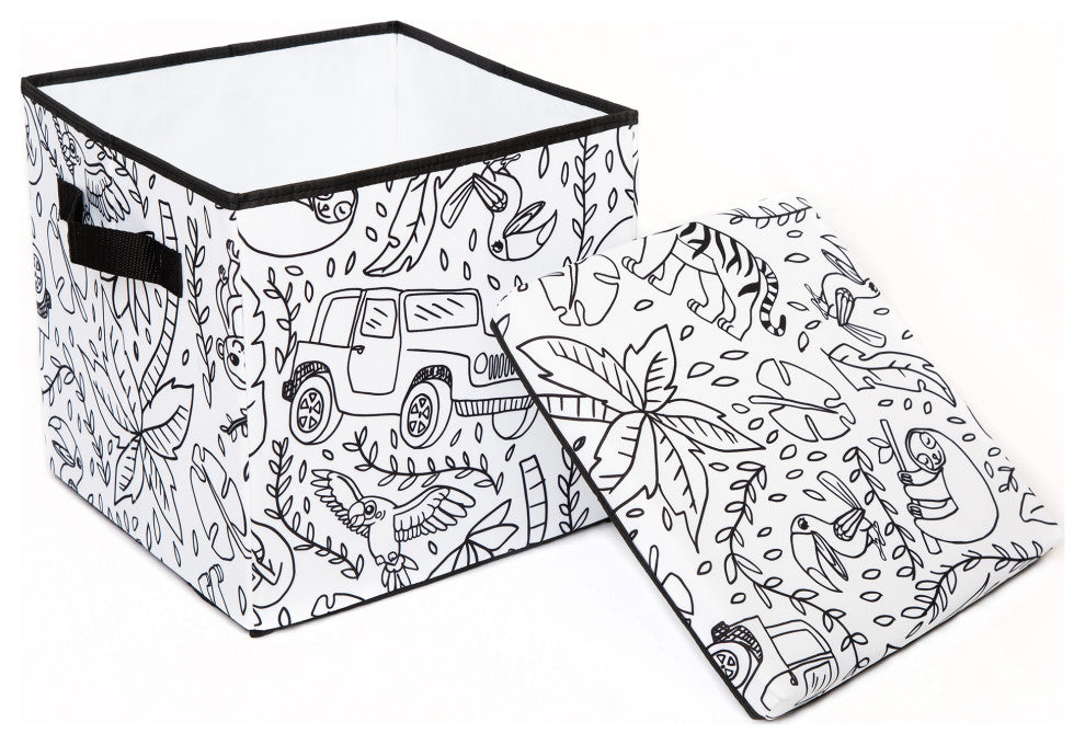 Kid's Coloring Storage Cube with Lid, Space Print