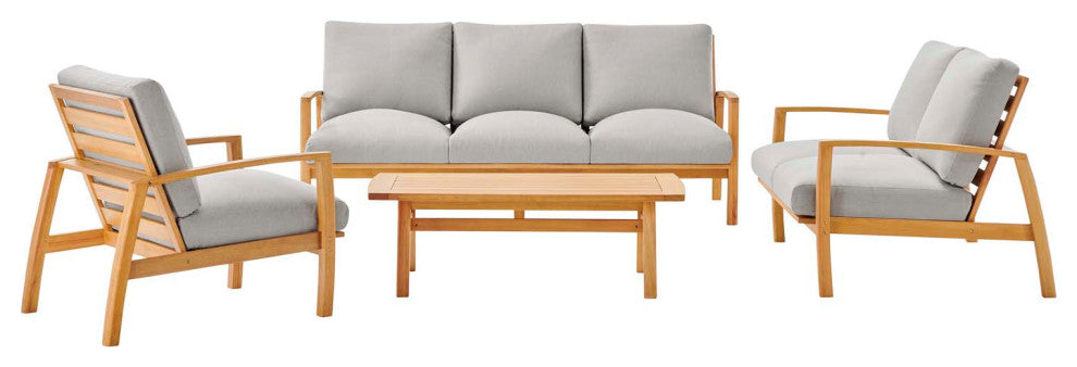 Lounge Sectional Sofa Chair Set, Wood, Brown Natural Gray, Modern, Outdoor