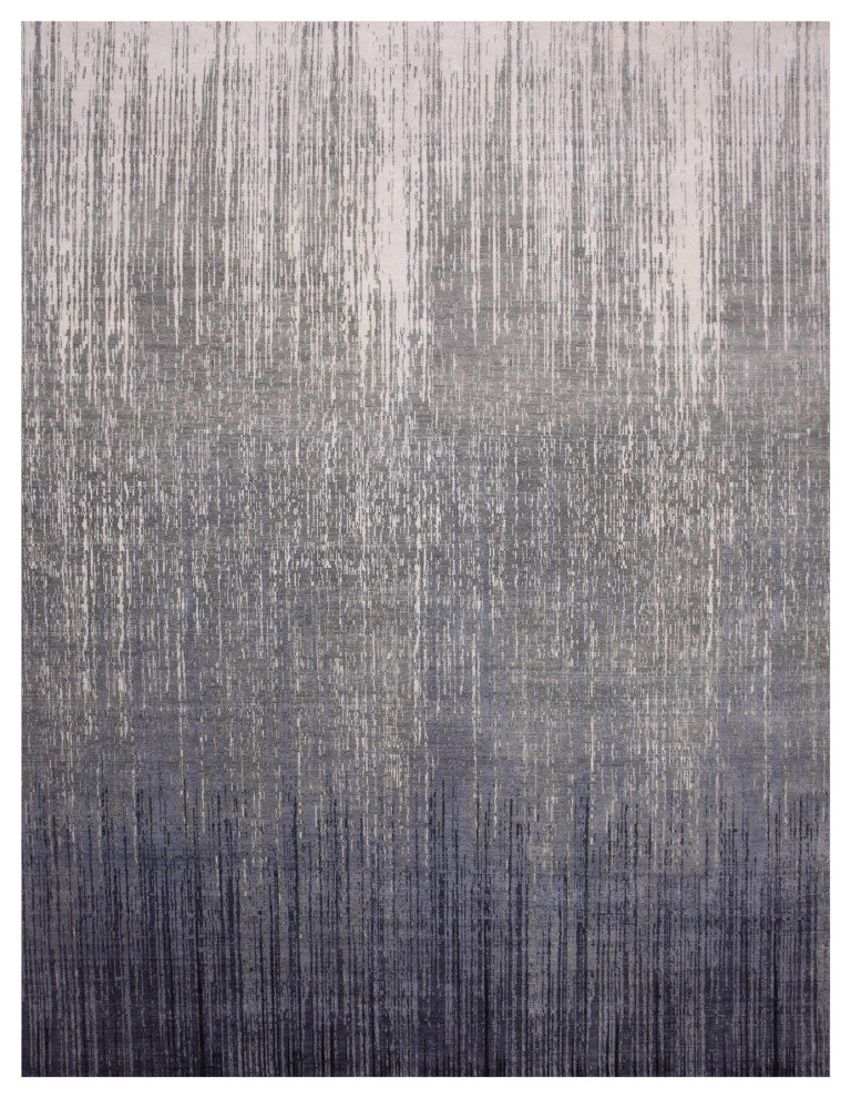 Blue, Modern Ombre Design, Pure Wool Hand Knotted Oversized Rug, 12'2"x15'0"