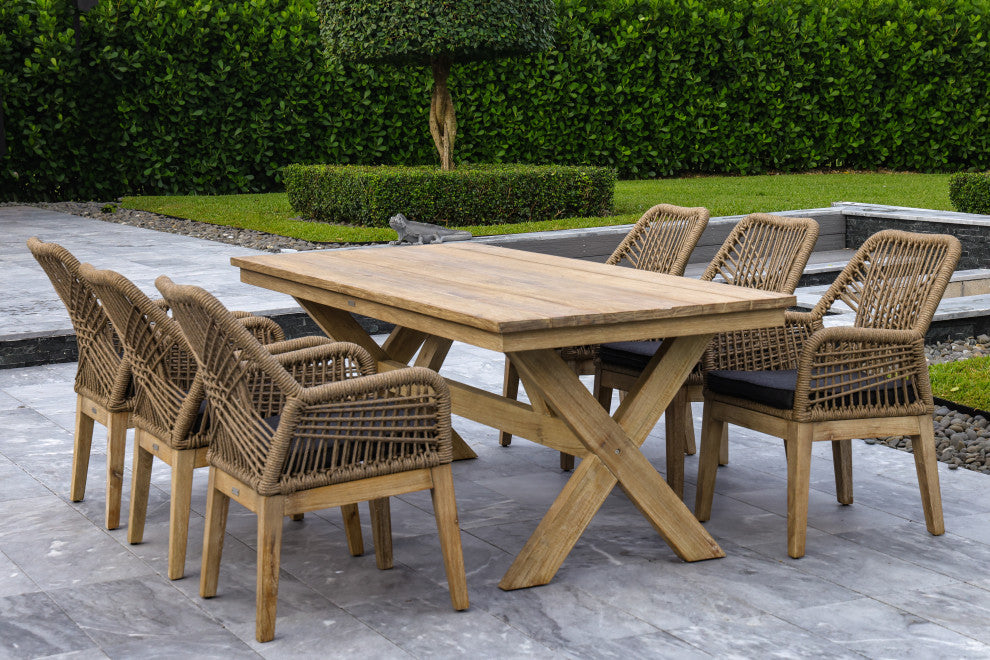 Santino 7-Piece Outdoor Dining Set, Table & 6 Wood/Aluminum/Rope Chairs