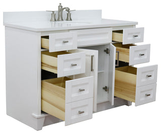 49" Single Sink Vanity, White Finish With Engineered Stone Top And Oval Sink