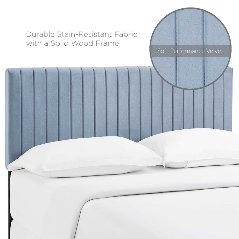Contemporary Modern Full and Queen Size Headbaord, Velvet Fabric, Light Blue