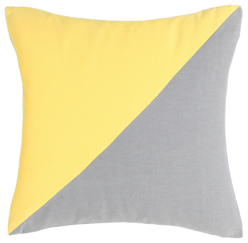 Duo Yellow and Grey Throw Pillow Cover, 18"X18"