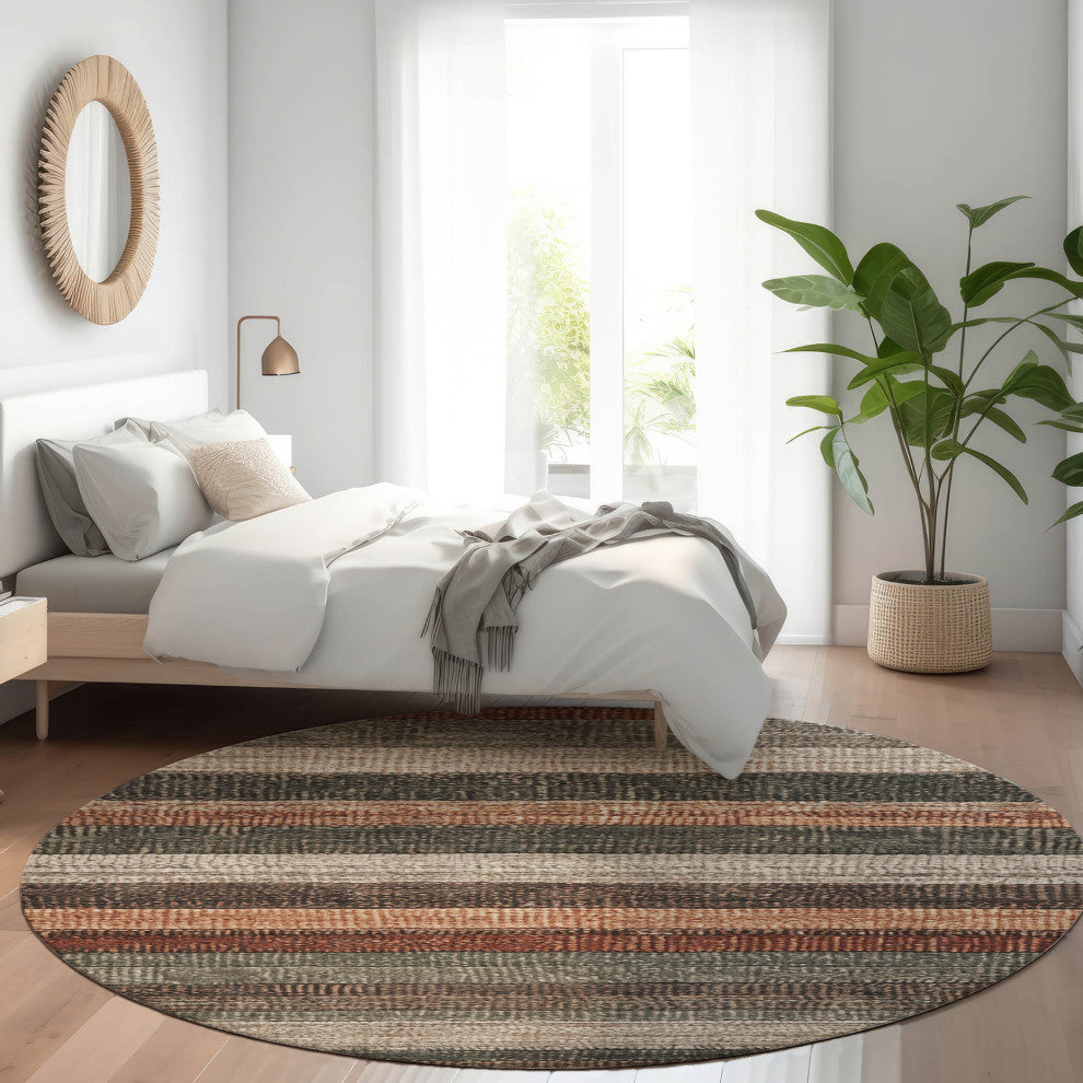 Machine Washable Indoor/Outdoor Chantille ACN1865 Orange 8' x 8' Round Rug
