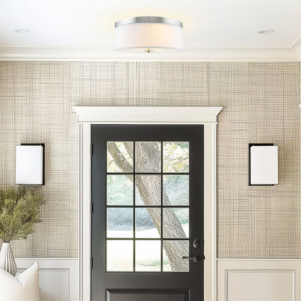 Kira Home Walker 20" Flush Mount Ceiling Light, White Fabric Shade, Round Glass