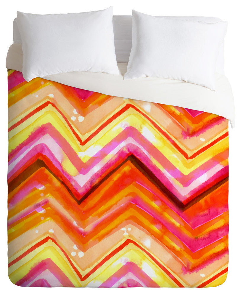 Deny Designs Cayenablanca Watercolour Chevron Duvet Cover-Lightweight
