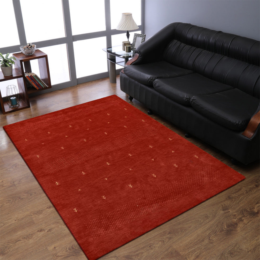 HAND KNOTTED LOOM WOOL ECO-FRIENDLY AREA RUGS - Rectangle, Red, Contemporary