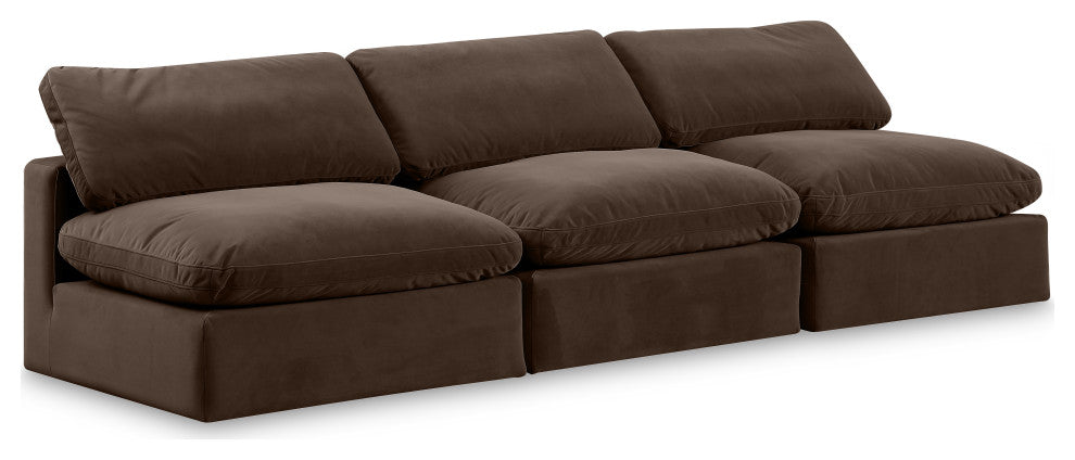 Comfy Upholstered Modular Sofa, Brown, 3-Piece: 3 Armless Chair, Velvet