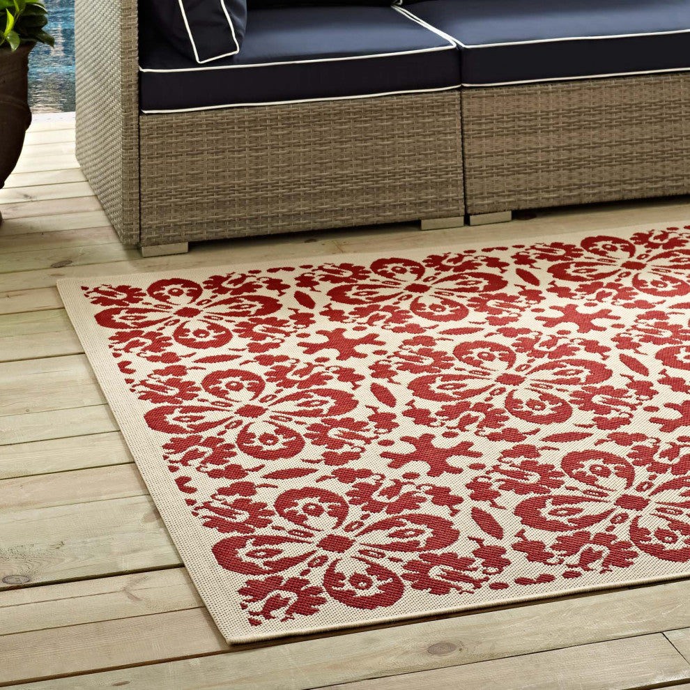 Ariana Vintage Floral Trellis 9x12 Indoor and Outdoor Area Rug, Red and Beige