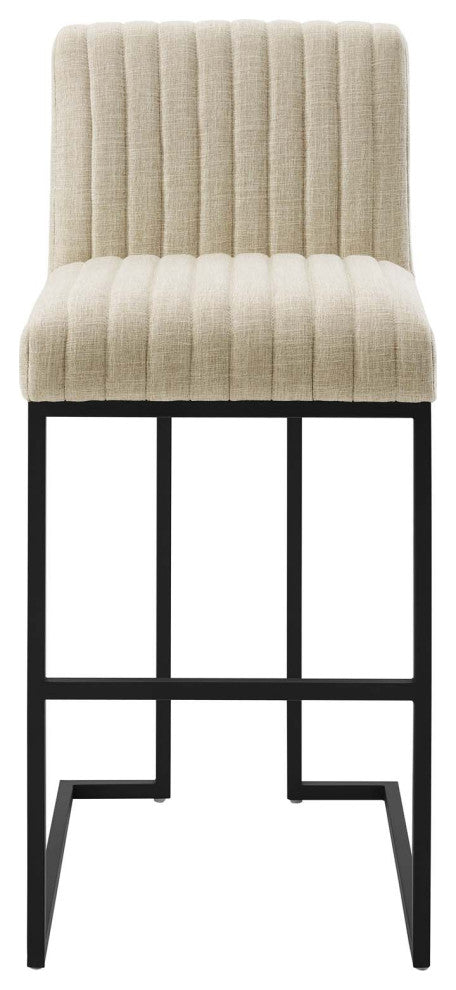 Tufted Bar Stool Chair Barstool, Fabric, Metal, Beige, Modern, Bar Pub Bistro