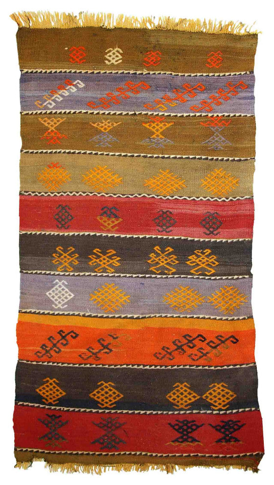 Handmade vintage Persian Sumak kilim 2,3' x 4.3' (70cm x 132cm) 1940s