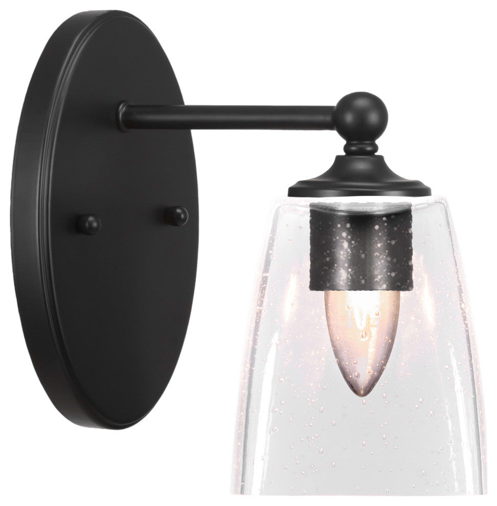 Capri 1-Light Wall Sconce, Matte Black/Square Clear Bubble