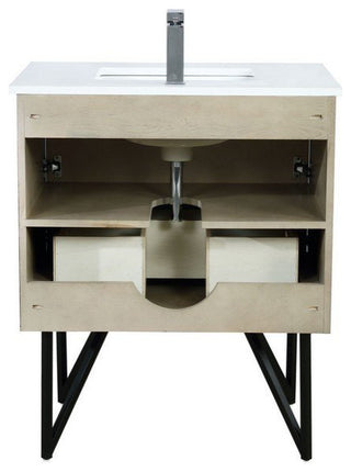 Lancy Modern Rustic Acacia 30" Square Sink Bathroom Vanity, Labaro Brushed Nicke