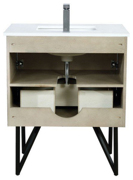 Lancy Modern Rustic Acacia 30" Square Sink Bathroom Vanity, Labaro Brushed Nicke