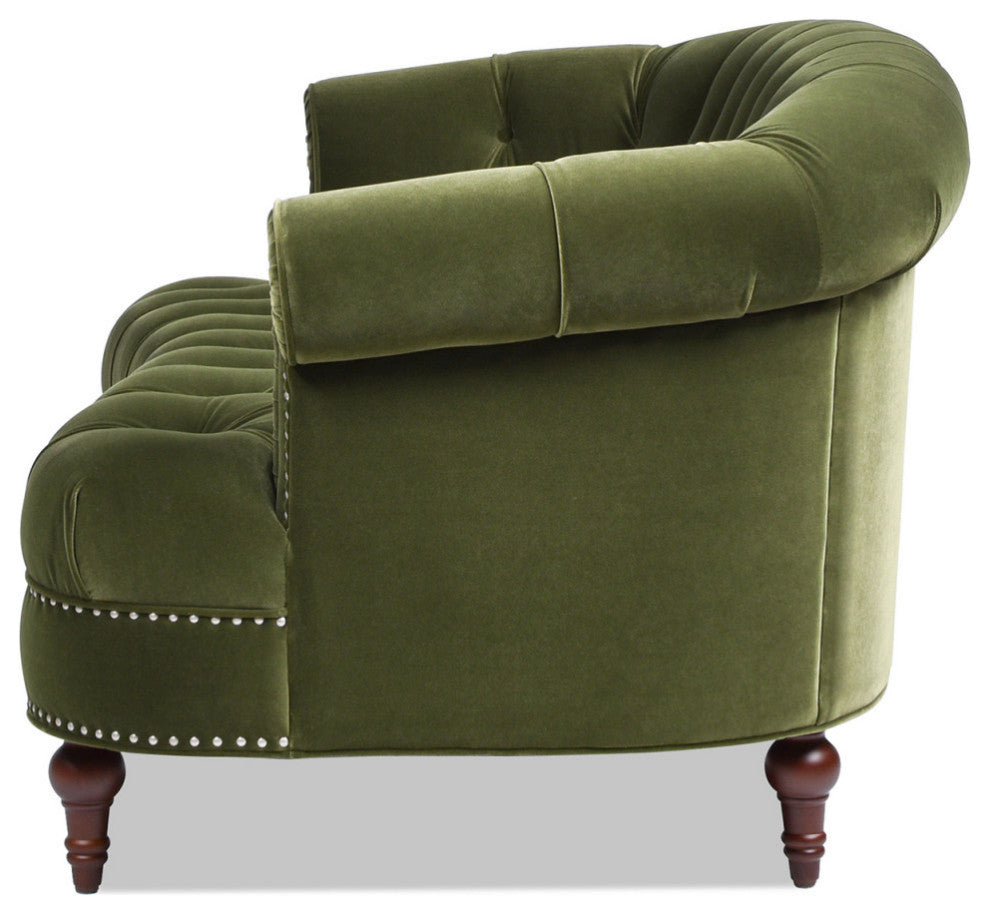 La Rosa Victorian Chesterfield Loveseat, Olive Green Performance Velvet