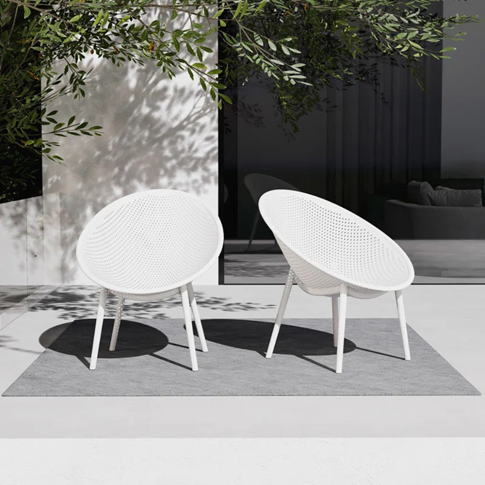 Modern Plastic Lounge Chair Perforated Egg Shaped Seat for Indoor/Outdoor, White