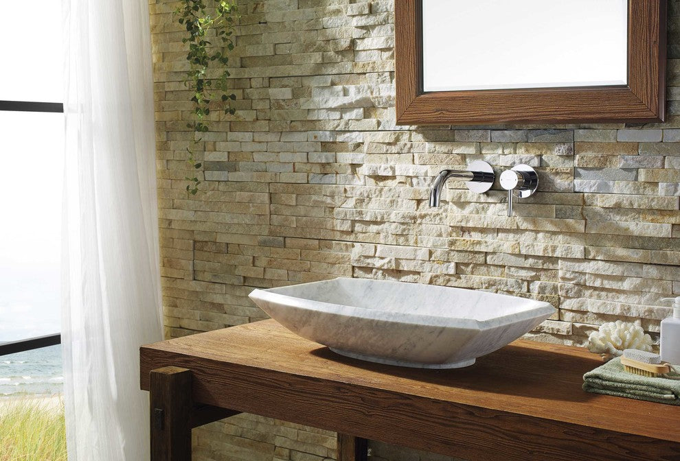 Virtu Kirke Natural Stone Bathroom Vessel Sink, Bianco Carrara Marble