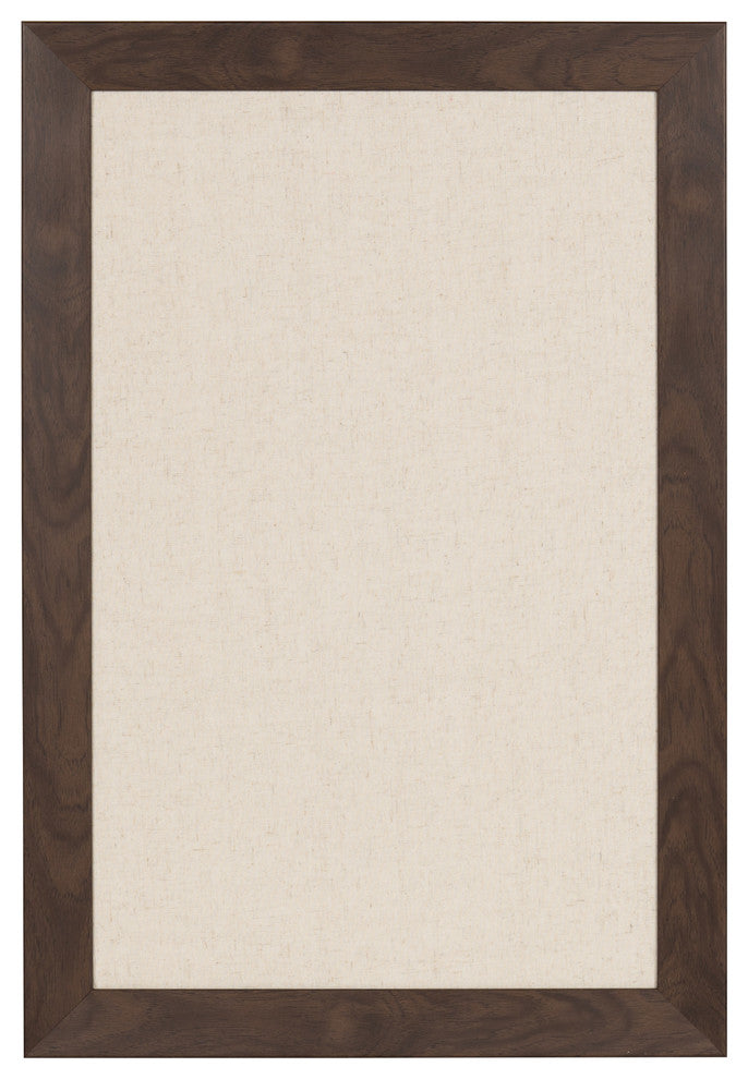 DesignOvation Beatrice Framed Linen Fabric Pinboard, Walnut Brown, 27x18