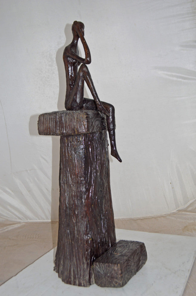 Modern Art Abstract of a Girl Sitting on A Giant Bench - Size: 11" x 12" x 31"