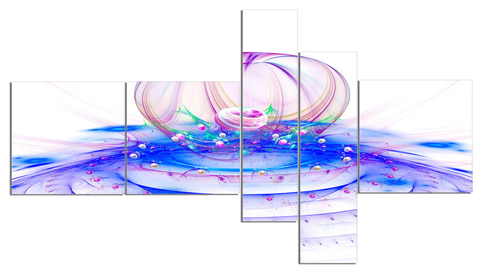 Spectacular Blue 3D Surreal Art, Floral Canvas Art Print, 60"x32", 5 panels