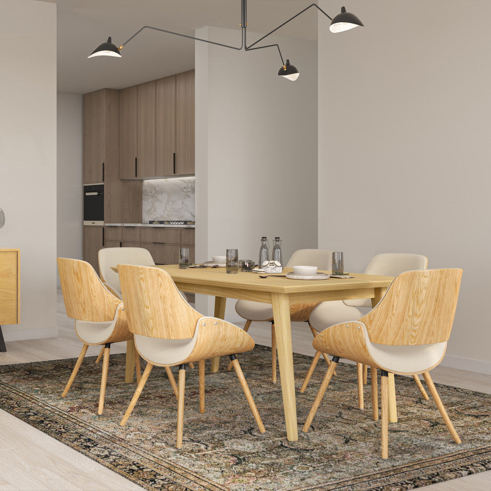 Draper Solid Wood Mid Century Rectangle Dining Table, Oak Veneer