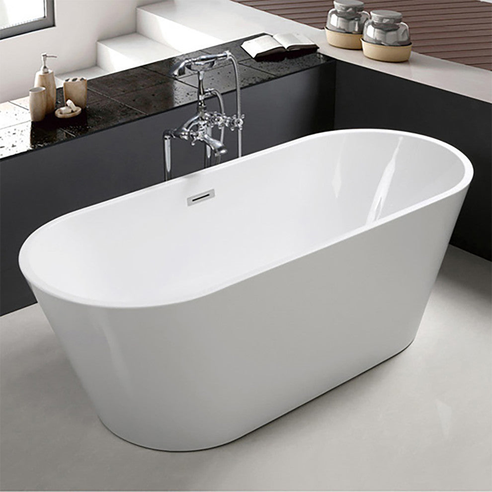 Acrylic Freestanding Soaking Bathtub, Gloss White, 67"