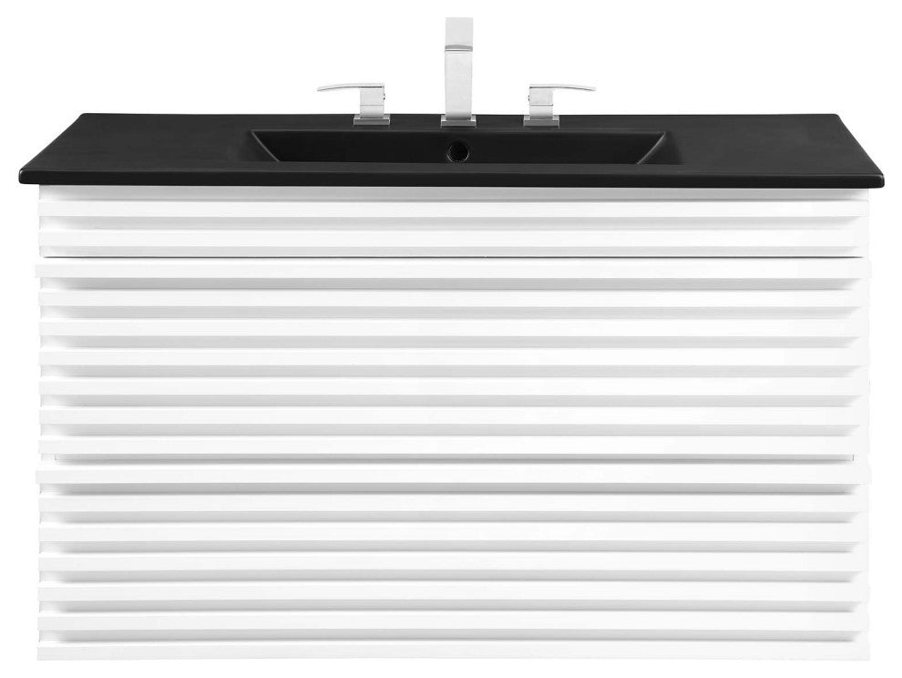 Render 36" Wall-Mount Bathroom Vanity, White Black