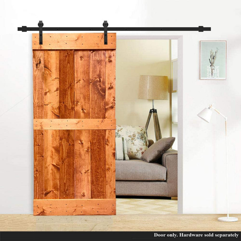 Stained Solid Pine Wood Sliding Barn Door, Red Walnut, 24"x84", Mid-Bar