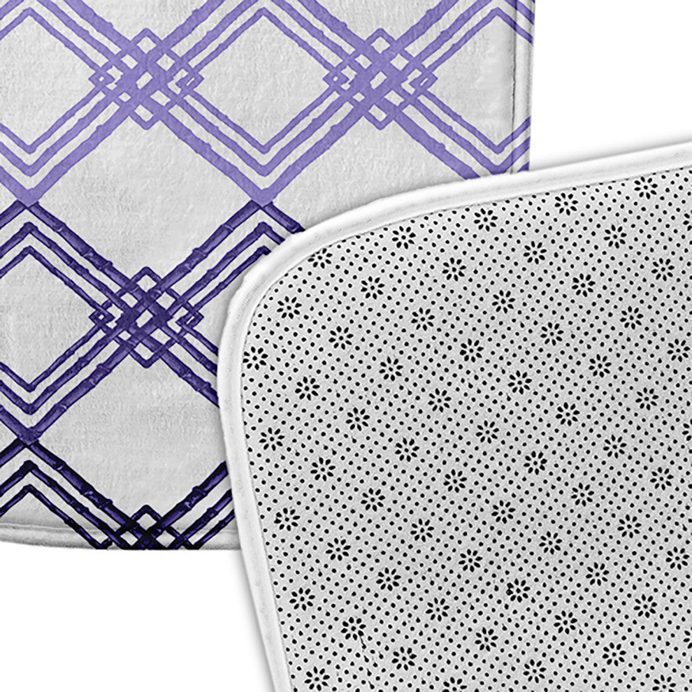 Blue Rectangular Geometric Pet Feeding Mat for Dogs or Cats