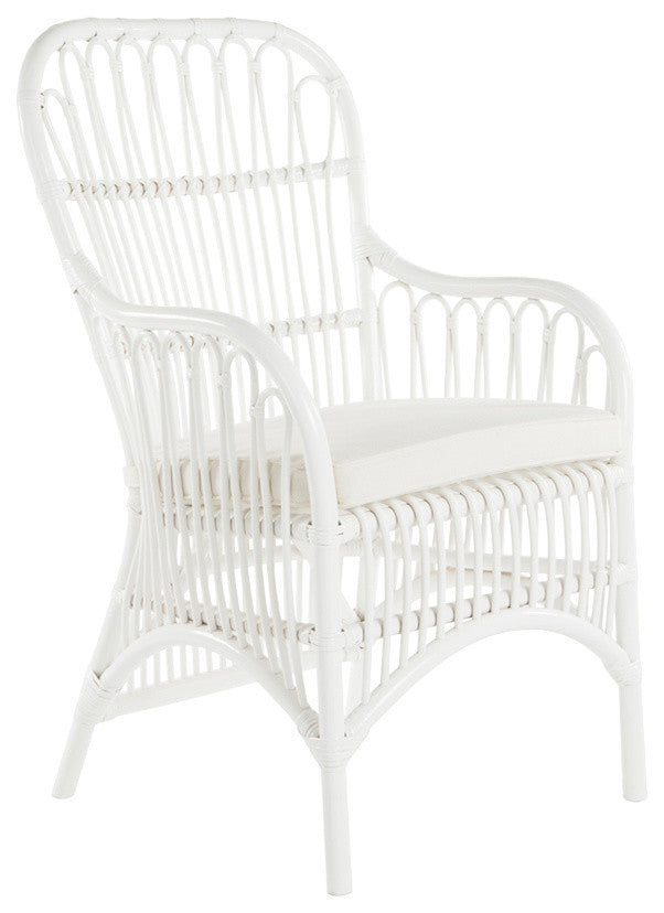 Rattan Loop Armchair With Seat Cushion, Set of 2, White