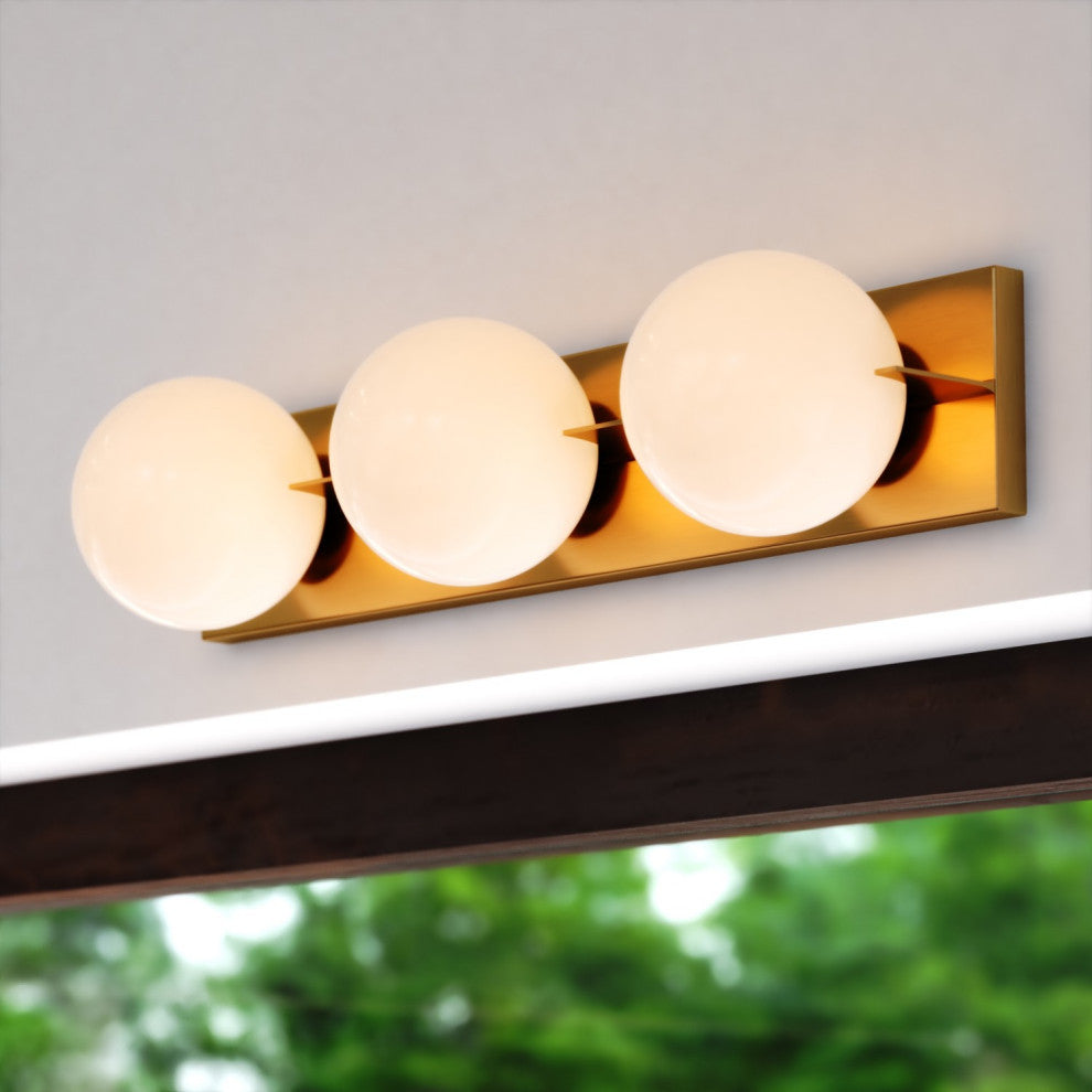 Parkview 3 Light Gold Brass Mid-Century Modern Bathroom Vanity Wall Fixture