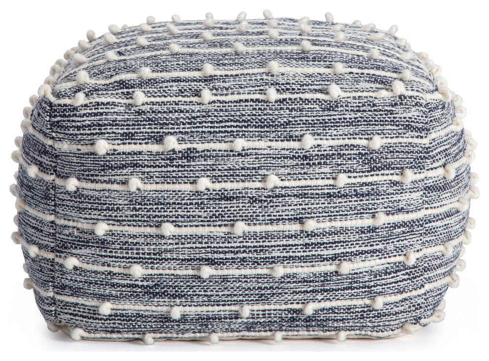 Malibu 22" x 22" x 16" Blue and Ivory Pouf