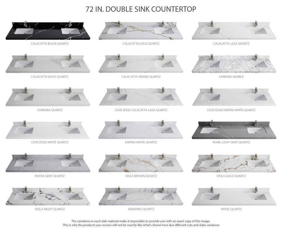 Chicago 72" Double Sink Bathroom Vanity, Black 2" White Quartz