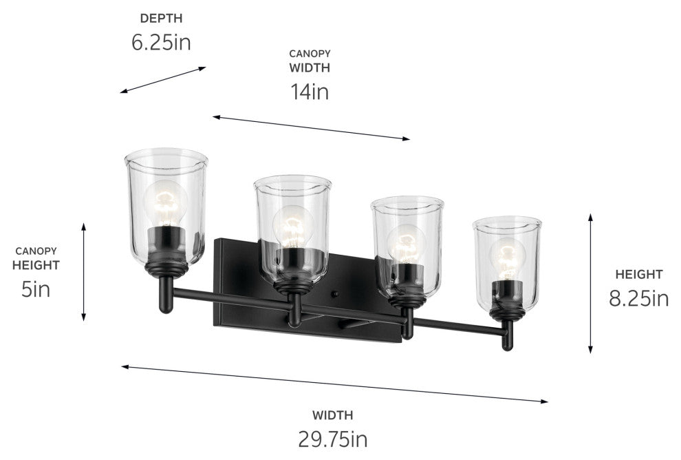 Shailene 29.75" 4-Light Vanity Light With Clear Glass, Black