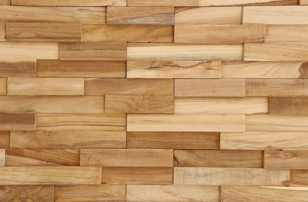 Nordic Rustic Style 3D Teak Wall Panel, 11 Pieces