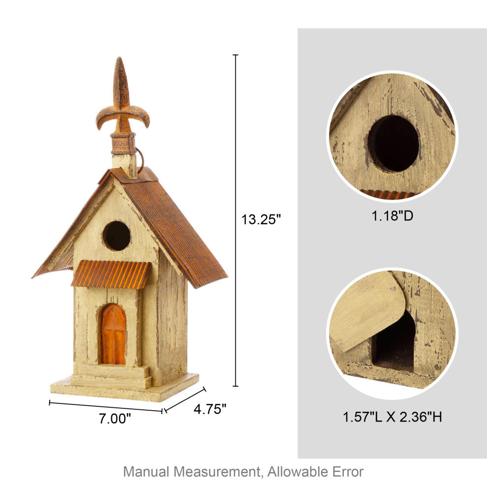 Rustic Garden Wooden Birdhouse, Metal Spear