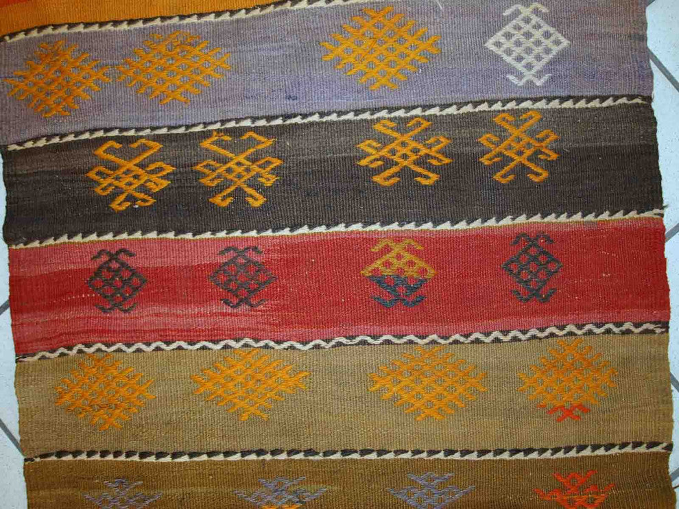 Handmade vintage Persian Sumak kilim 2,3' x 4.3' (70cm x 132cm) 1940s