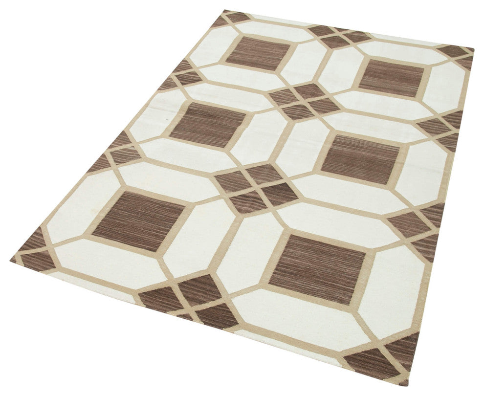 Rug N Carpet - Handmade Wool 3' 7'' x 5' 2'' Geometric Dhurrie Kilim Rug