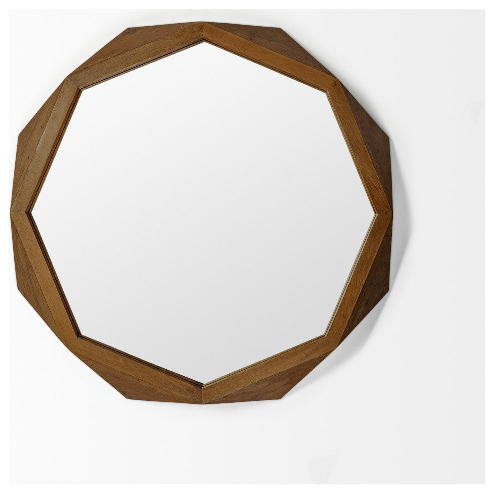 Aramis I 32" Octagon Brown Wood Frame Wall Mirror