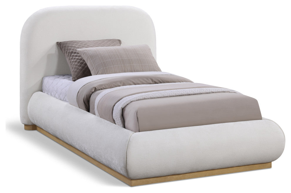 Vaughn Bed, Cream, Twin, Chenille Fabric, Natural Finish