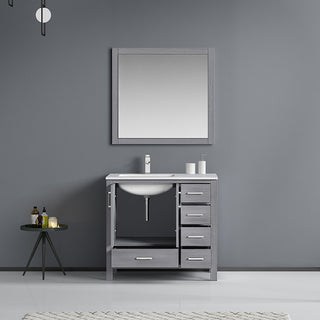 Jacques 36" Vanity, Wht Carrara Marble Top w/ 34" Mirror, Distressed Grey, Left